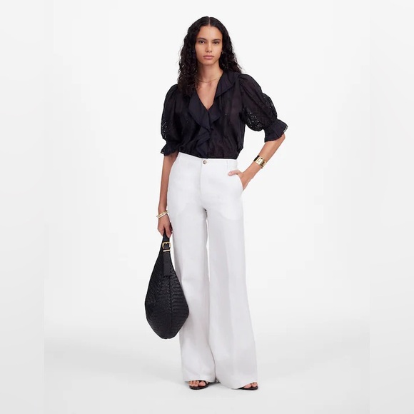 Madewell The Zoe Relaxed Wide Pant in 100% Linen Salt White NWT Size 10 - Picture 1 of 11